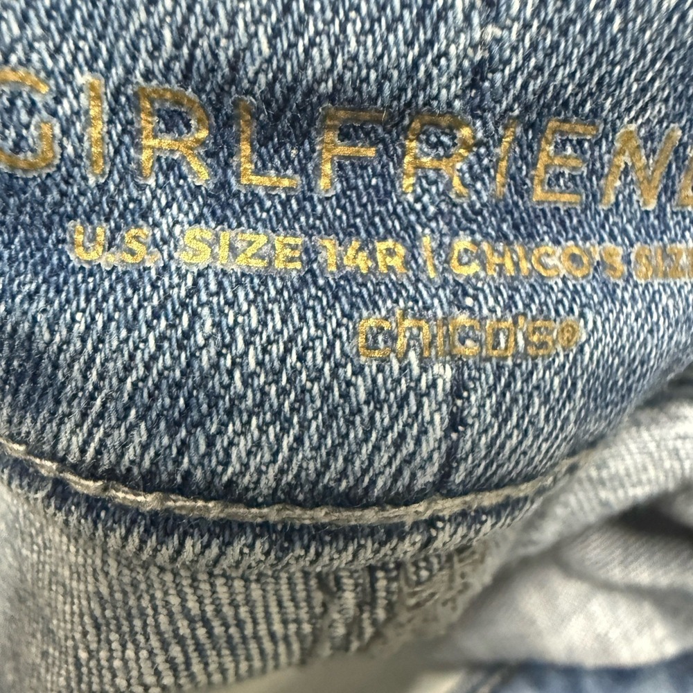 Chicos Jeans 2.5/14 Blue‎ Patchwork Distress So Slimming Girlfriend Slim Ankle - Picture 7 of 8